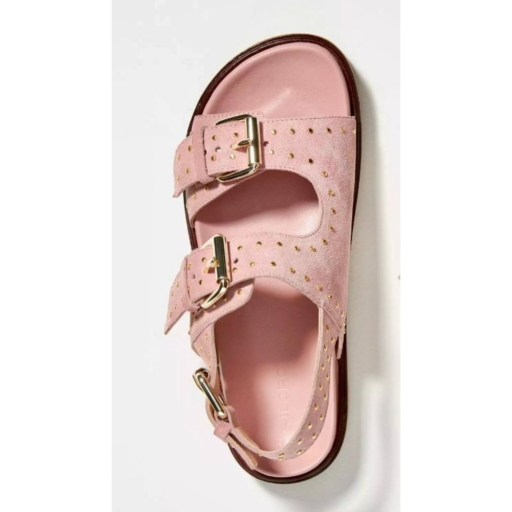 Pilcro Pink Suede Studded Buckle Slingback Sandals Size 38 Platform Flat Strappy